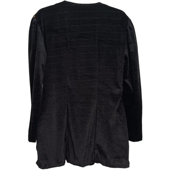 Velvet Jacket BLACK Blazer GOLD BUTTONS Deep V-neck Front Puff Shoulders Pockets - Picture 10 of 16